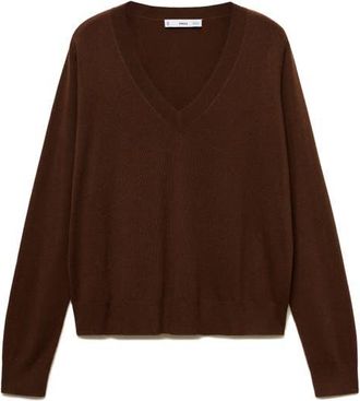 Mango V-Neck Sweater in Chocolate at Nordstrom, Size Medium