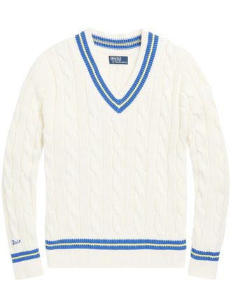 Polo Ralph Lauren cable-knit cotton-blend jumper - White
