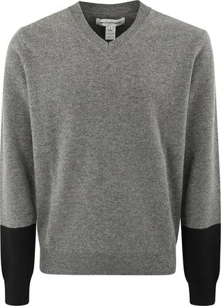 Comme Des Gar&ccedil;ons V-hals trui met kleurdetail - Heren - V-hals truien - Grijs - L - Wol - Truien & Vesten