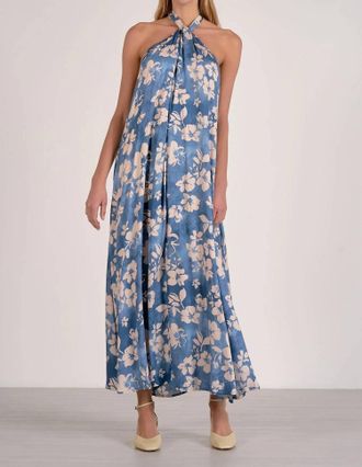 Elan Maggie Halter Maxi Dress In Blue Blossom