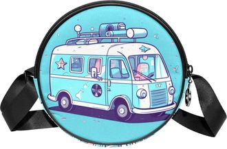 Generic Circle Crossbody Bag for Women, Ambulance Small Sling Bag Daypack with Zipper Adjustable Shoulder Straps Casual Ladies Girls Round Purse