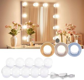 OEM Luces Para Espejo Estilo Hollywood, Equipadas Con 10 Bombillas Regulables, 3 Niveles De Intensidad De Luz, Color Y Brillo Ajustables, Dormitorio