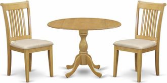 East West Furniture DMPO3-OAK-C 3 Piece Dining Table Set - Oak Wood Dining Table and 2 Oak Linen Fabric Chairs for Dining Room with Slatted back - Oak Finish