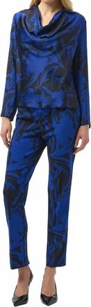 Joseph Ribkoff Floral High Waisted Trousers In Royal Blue/black