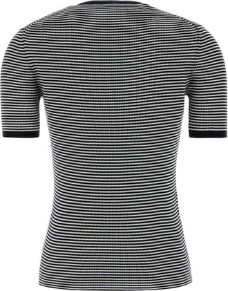 Prada Womens Embroidered Striped Silk T-Shirt Black Recycled