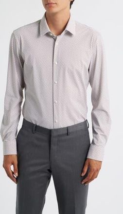 BOSS Hank Kent Slim Fit Grid Performance Twill Dress Shirt in Medium Brown at Nordstrom Rack, Size 16.5 - R
