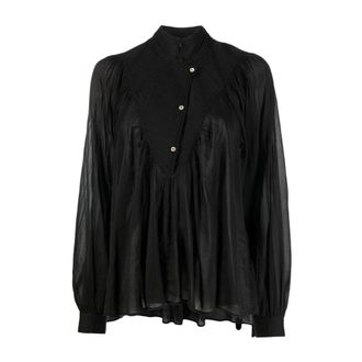 Forte_Forte Overhemden, Dames, Zwart, L, Katoen, Bohemian Zwarte Katoen Zijden Blouse