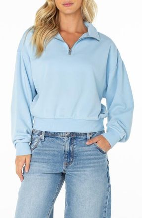 Roxy Half Moon Cotton Blend Quarter Zip Pullover in Cerulean at Nordstrom, Size X-Small