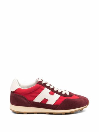 Hogan Burgundy Bold Red Fabric Panels Suede Sneakers