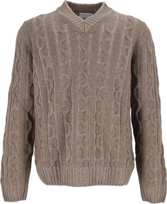 Settefili Cashmere Jersey de punto con cuello en V- trenzado Vanis&eacute;- 3 hilos - Knitwear - Hombre - Gris - XL