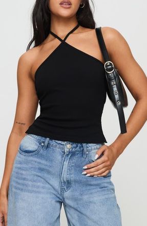 Princess Polly Baseline Rib Stretch Cotton Halter Top in Black at Nordstrom, Size 0