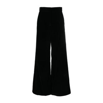 Msgm Msgm, Broeken, Dames, Zwart, L, Katoen, Broek met wijde pijpen en hoge taille