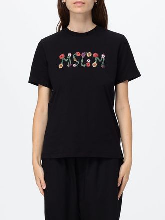 Msgm T-shirt girocollo in cotone con stampa logo a contrasto