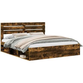 vidaXL Estructura De Cama Con Cabecera Roble Ahumado 200 X 200 Cm Vidaxl
