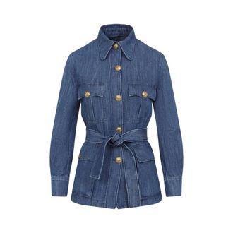 Valentino Garavani Denim Jackets, female, Blue, Size: XS Denim Utility Jacket with Belt