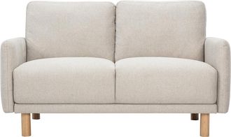 Miliboo Sof&aacute; De Dise&ntilde;o 2 Plazas En Tela Efecto Terciopelo Texturizado Beige Y Madera Clara Bono