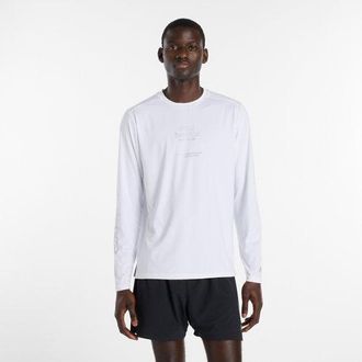 New Balance Hombre Reflective Poly Long Sleeve T-Shirt en Blanco, Poli&eacute;ster, Talla XL
