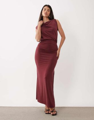 Asos vestito maxi monospalla con dettaglio spacco laterale in fig-Viola