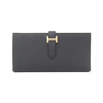 Herm&egrave;s Black Epsom Leather Long Wallet (Bi-Fold) (Pre-Owned)