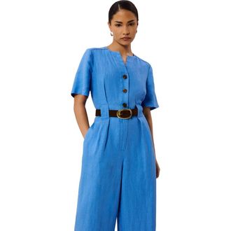 Whistles Fiona Linen Jumpsuit in Blue at Nordstrom, Size 10