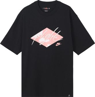 Nike Jordan Mens Air Jordan Solid Color Cotton Alphabet Printing Short Sleeve Black T-Shirt DO8897-010