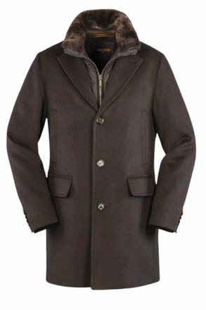 Moorer Mens Mid Length Wool Coat Fur Collar Jacket In Moro