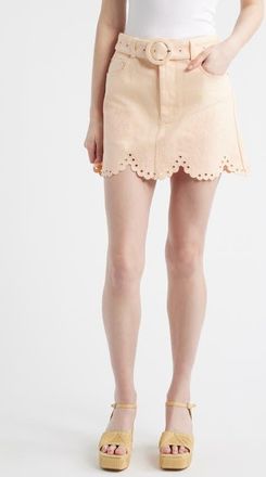 Farm Rio Belted Cotton Twill Miniskirt in Pink at Nordstrom, Size 30
