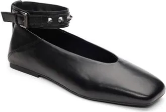 Ash Best Studded Ankle Strap Flat in Black at Nordstrom, Size 10Us