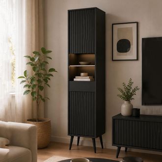 Dmora Vitrina Lenagaba, Mueble Expositor 3 Estantes, Una Puerta, Estante De Vidrio, Puerta Reversible, 47x40x193h Cm Negro Antracita