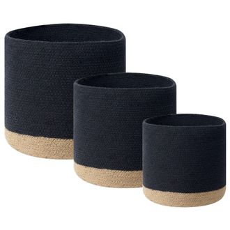 Beliani Beliani - Conjunto De 3 Cestas De Algod&oacute;n Beige Negro Yute Ropa Accesorio Boho Basima