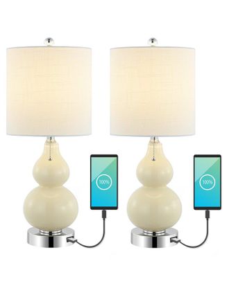 Jonathan Y Designs Jonathan Y Cora 22In Set Of 2 Vintage Glass Led Table Lamp With Usb Charging Port