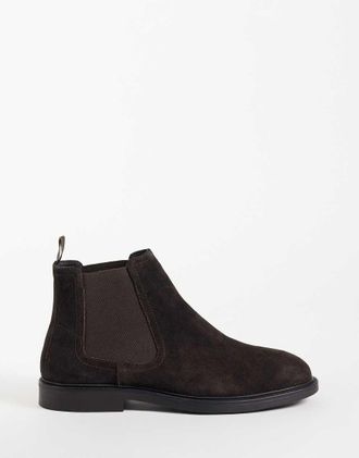Asos premium stivaletti Chelsea in camoscio marrone scuro