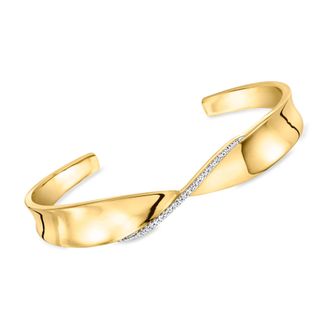 Ross-Simons Diamond Twisted Cuff Bracelet in 18kt Gold Over Sterling