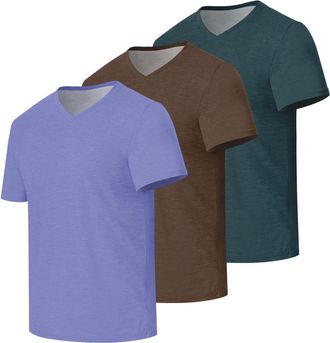 Generic Mens V-Neck Short Sleeve T-Shirts Plain Solid Color Casual Basic Tees 1/3/5 Pack Multipack Soft Breathable Summer Tops