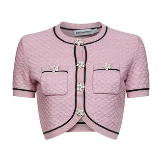Self Portrait Cropped Cardigan met Pailletten - Dames - Vesten - Roze - L - Pailletten - Truien & Vesten