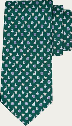 Ferragamo Men Charms print silk tie Green