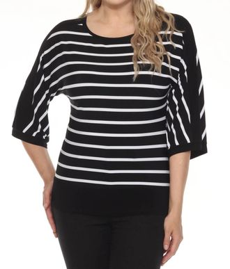 Joseph Ribkoff Striped 3/4 Sleeve Boat Neck Top In Black/vanilla