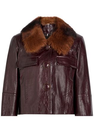 Chlo&eacute; Fur-trim Grained Leather Jacket - Dark Purple - 34 (UK6 / XS)