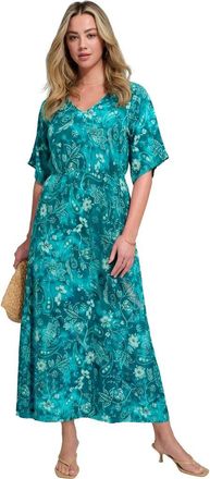 Roaman's Plus Size Stretch Knit Dolman Sleeve Maxi Dress in Deep Teal Paisley Tie Dye at Nordstrom, Size 16