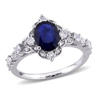Mimi & Max 2ct TGW Diffused Sapphire White Sapphire and Diamond Accent Vintage Halo Ring in 10k White Gold