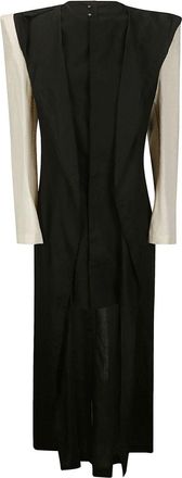 Yohji Yamamoto two-tone layered midi dress - women - Cotton/Flax/Ramie/Cellulose/Wool - 2 - Black