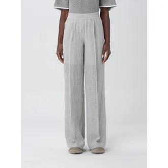 Brunello Cucinelli Womens Light Grey Linen Trousers, Size 46