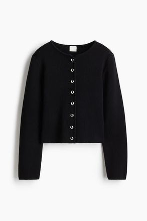 H&M Rib-knit Cotton Cardigan in Black at Nordstrom, Size Xx-Large