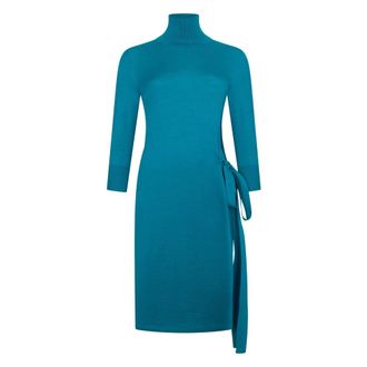 Malo Knitted Dresses, female, Blue, 2XL, Belted Midi Dress