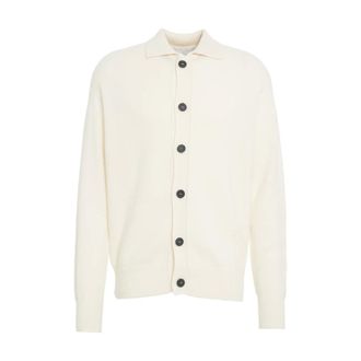 Amaranto Cardigans, male, White, Size: XL Classic Polo Collar Cardigan Knitwear