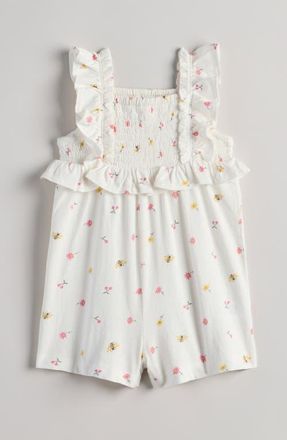 Nordstrom Ruffle Romper in Ivory Egret Micro Ditsy at Nordstrom, Size 12M