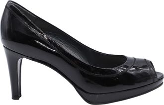 Stuart Weitzman x Russel Bromley Peep-Toe Pumps in Black Patent Leather