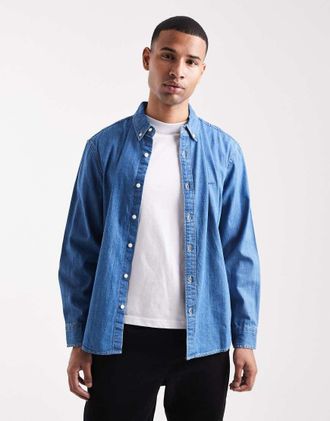 Levi's Authentic - Camicia di jeans comoda lavaggio medio con bottoni e logo tono su tono-Blu