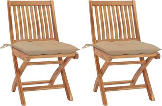 vidaXL Sillas De Jard&iacute;n 2 Uds Madera Maciza De Teca Con Cojines Beige Vidaxl