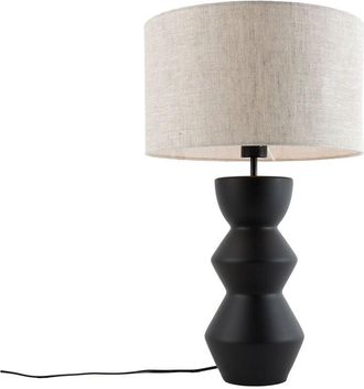 QAZQA Dise&ntilde;o L&aacute;mpara De Mesa De Dise&ntilde;o Negra Con Pantalla De Tela Gris Claro 35 Cm - Alisia Cer&aacute;mica Redonda Adecuado Para Led Max. 1 X 40 Watt - Qazqa